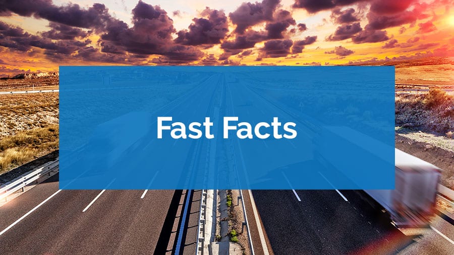 A highway at sunset with a blue banner reading 'Fast Facts'.